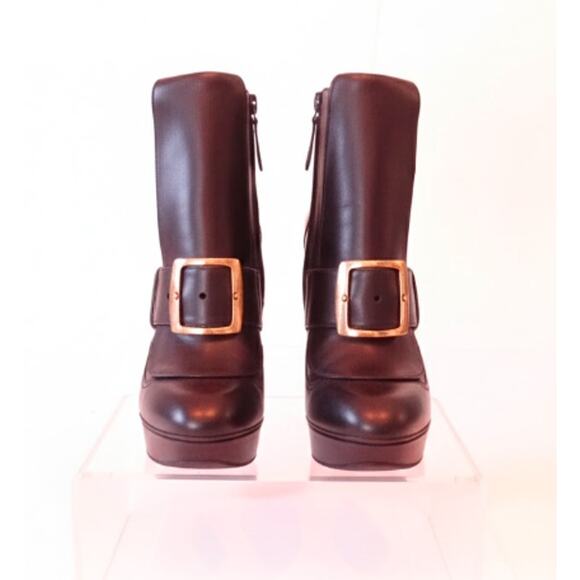 Alexander McQueen Brass Box Buckle Wrap Platform Ankle boots 38.5 NIB 1,890 - Picture 1 of 13